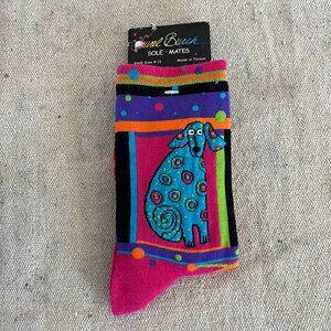 Laurel Burch Sole Mates Novelty Dog Print Socks  sz 9-11